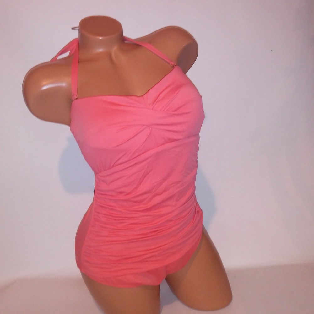 Ralph Lauren Swim One Piece Size 10 Orange Ruched Front Solid Halter